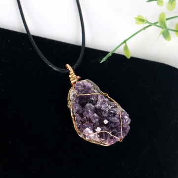 Amethyst Cluster Necklace Crystal Pendant