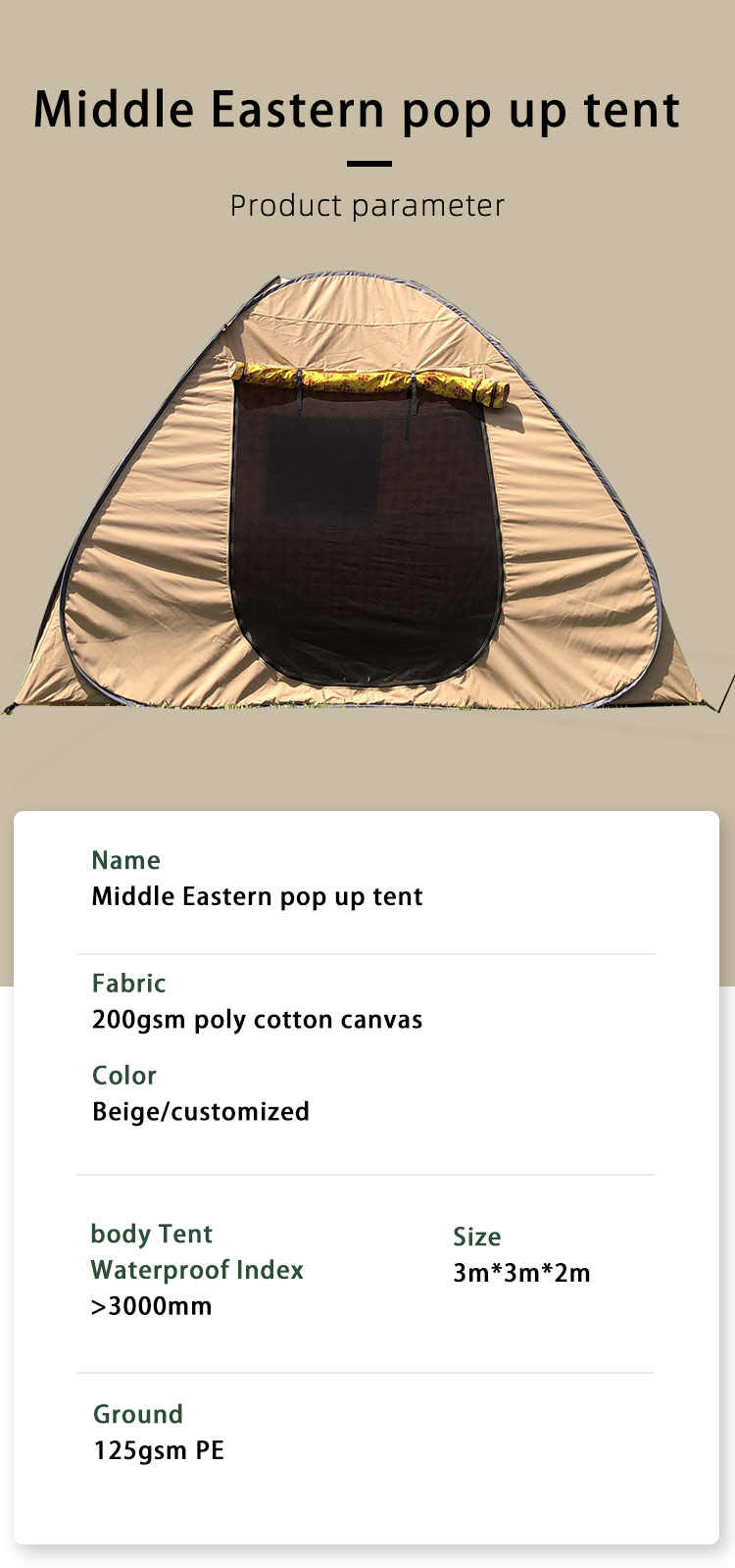 Automatic Quick Setup Pop Up Customized  Middle Eastern Tent Durable Portable Middle East Tent Pop Up Tent