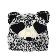 Hand Knitted Panda Hat, Beaded Knit Beanie, Handmade Headwear