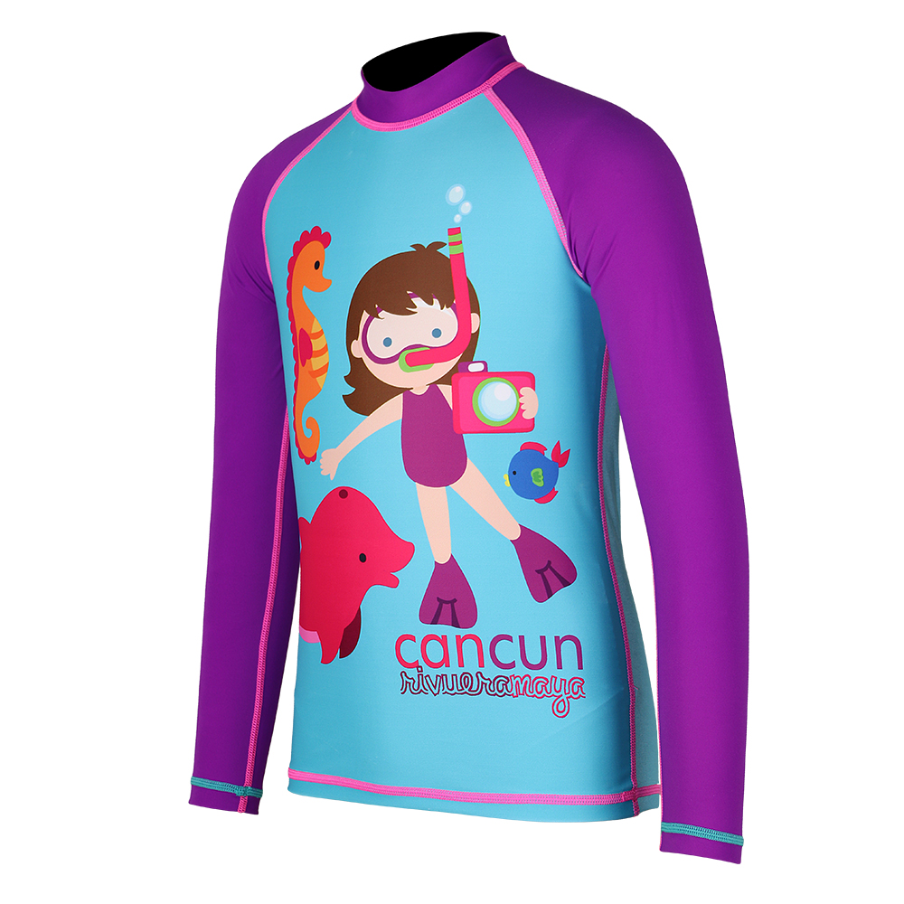 Seaskin Girls Corntrast Color Rash Guards