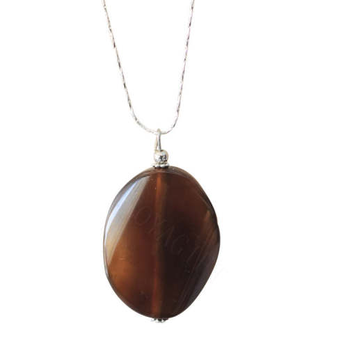 Natural Gemstone Agate Necklace with Silver Chain