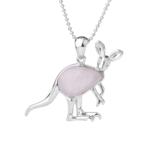 Rose Quartz Waterdrop Cabs Silver Kangaroo Pendant Necklace 60CM Chain