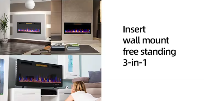 Electric Fireplace in-Wall Recessed and Wall Mounted 1500W Fireplace Heater and Linear Fireplace with Timer Multi color Flames