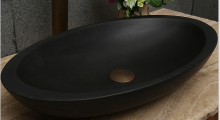 Oval honed natural black lava stone vessel sink