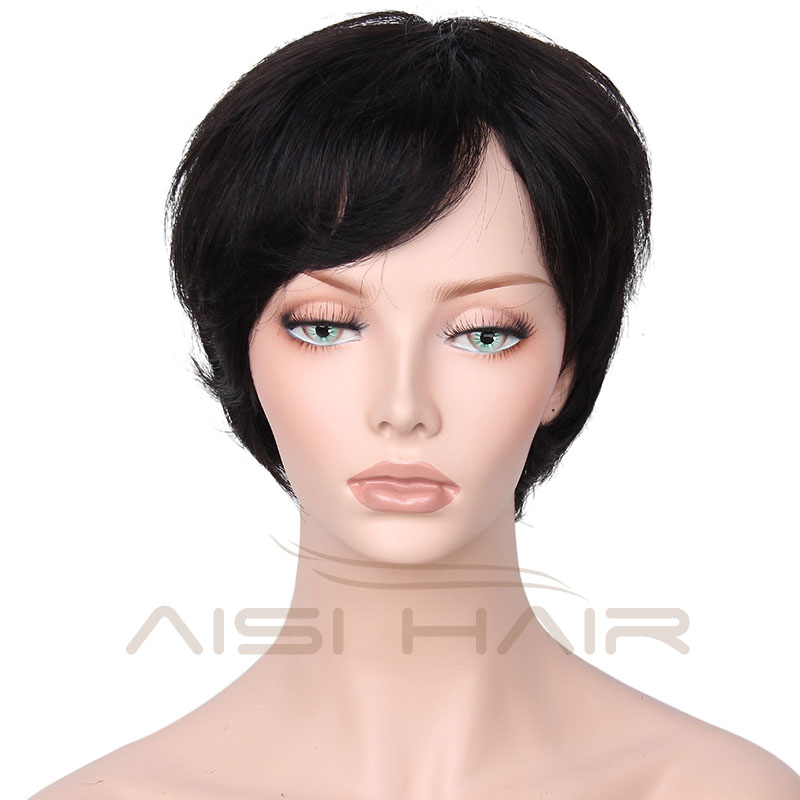 Aisi Hair Brazilian Human Hair Wigs For Black Women  Short Straight Black Human Hair Wigs With Bangs