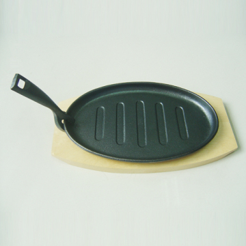 Oval Shaped Cast Iron Steak Platter With Gripper/Sizzling Pan