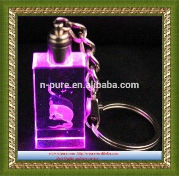 fashion personalized wholesale crystal keychain,15x20x30mm led crystal keychain