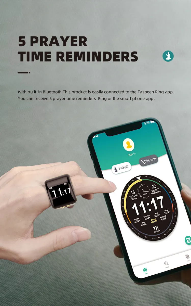 Smart Muslim Gift Islamic Zinc Alloy Electronic Zikir Counter Digital Azan Alarm Clock Tasbeeh Tasbih Zikr Ring
