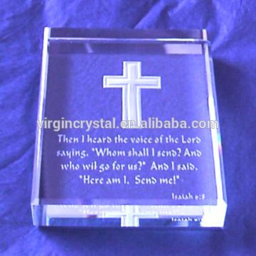 Crystal christian paperweight engraved cross for christian gifts