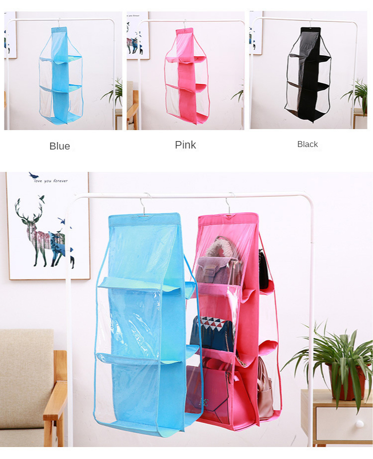 6 Pocket Hanging Handbag Organizer for Wardrobe Closet Transparent Storage Bag Handbag organizer storage