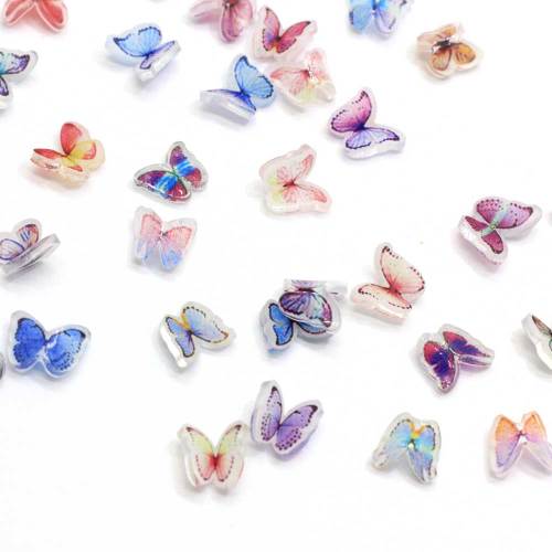 Moda caliente 100 unids / bolsa resina de uñas mariposa 3D manicura arte calcomanía mariposa encanto 8 MM 3D resina mariposa decoración de uñas