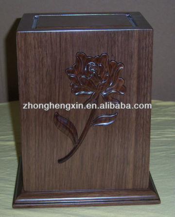 Solid wood carved rose urn