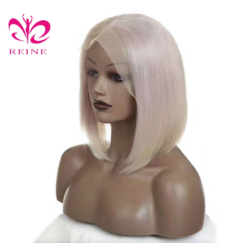 REINE Wholesale Pink Orange Blue Red Grey  Blond Fancy Color Wig Brazilian Virgin Human Hair Long Colored Lace Frontal Bob Wig