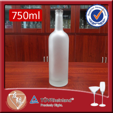 Custom made high white glass cylindrical 750ml frosting tequila bottle