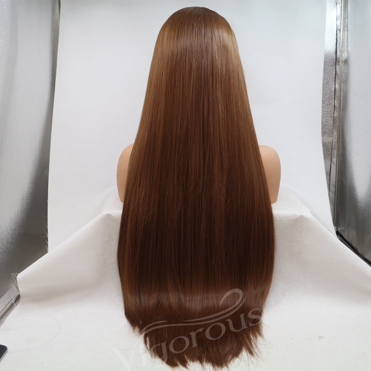 Vigorous mono long brown premium high quality straight wholesale black women synthetic hair wigs with lace front