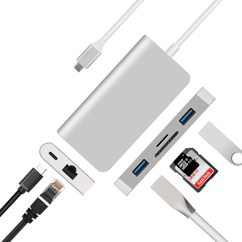 6 w 1 Type-C Hub USB3.0 Ports SD / TF / RJ45