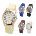 Print Logo Men Leather Alloy Roman Numerals Watches