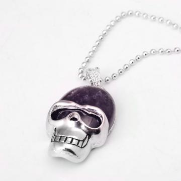 Natural Amethyst Skull Gemstone Pendant Necklace with Silver chain