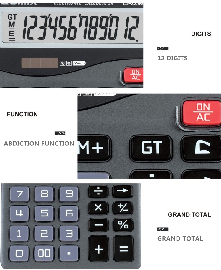 Comix  hot selling cheap price 12 digits Solar and Battery Dual Power desktop calculator