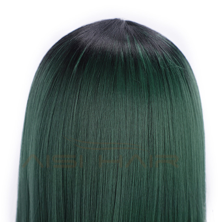 Aisi Hair Synthetic Silky Straight Lace Front Wigs Ombre Green Middle Part Lace Front Cosplay Bob Wigs for Women