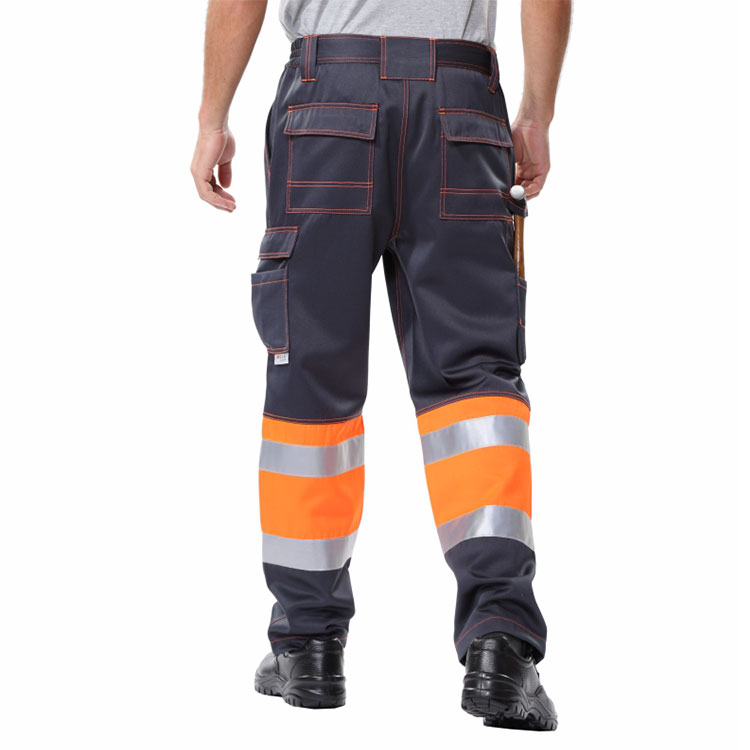 Warm Windproof Unisex Fluo Orange Yellow Work Pants with Reflective Tapes