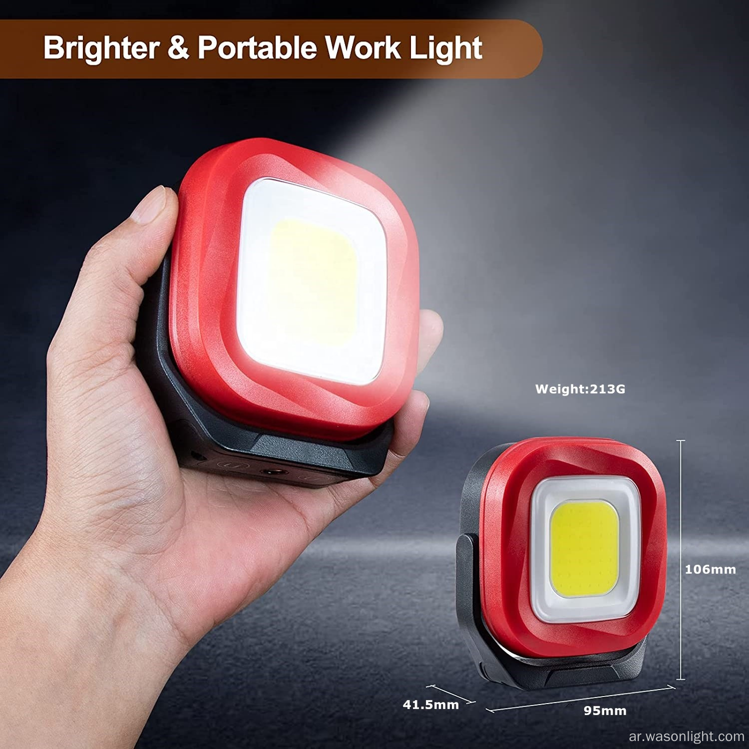 WASON 2023 20W COB 1000 Lumens Type-C Magnetable Work Light لإصلاح السيارات والتخييم والطوارئ وإضاءة موقع العمل