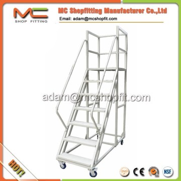 Metal heavy duty foldable movable platform ladder, movable step ladder