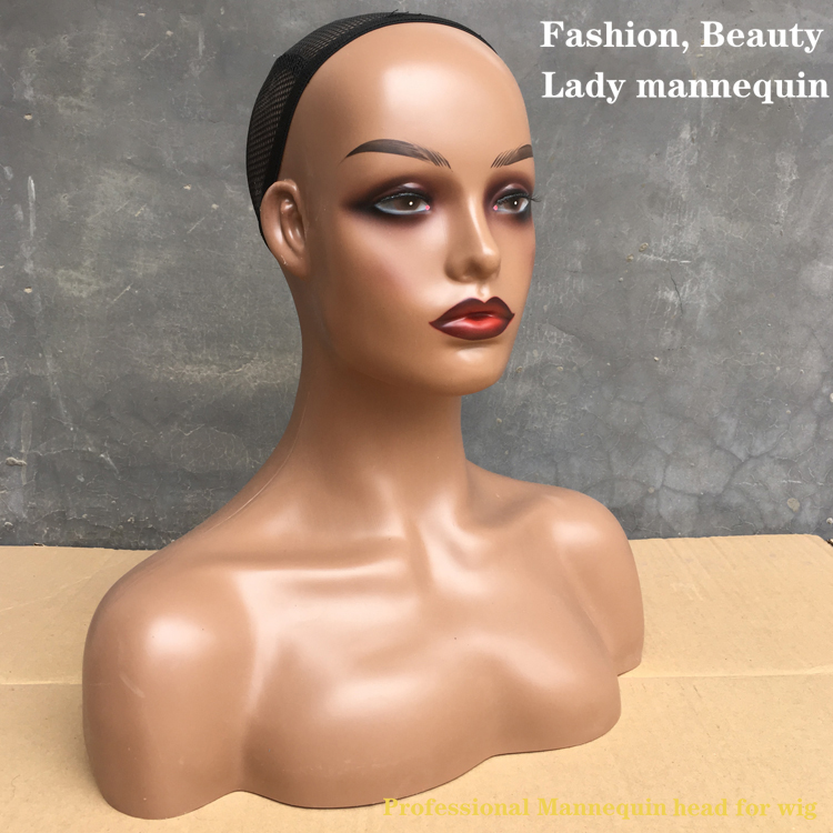 Julianna Black Female Smiling Wig Display Synthetic Hair Mannequin Head With Shoulder For Wig Display