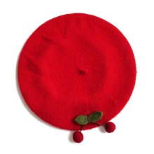 women french girls sweet cherry red beret