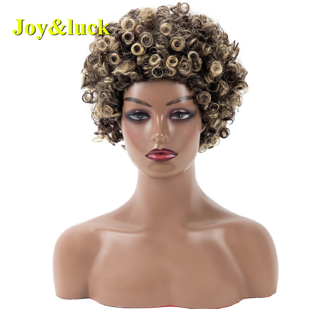 African Wholesale Prices for Black Women Brown Highlight Blonde Party Pixie Cut Short Soft Afro Kinky Curly Synthetic Hair Wigs