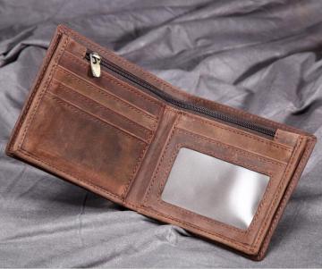 Crazy Horse Leather Bi-Fold Short Wallet
