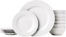 18 - Piece White Dinnerware Set, Including Plates and Bowls, for 6 People.
