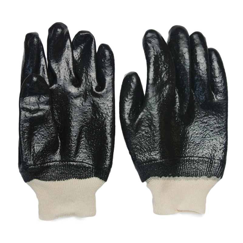 Ομαλή φινίρισμα βαμβάκι πλέξιμο καρπό μαύρο γάντι PVC