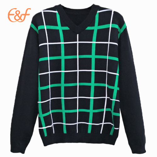 Fashion Green Checked Pattern Plaid Sweater