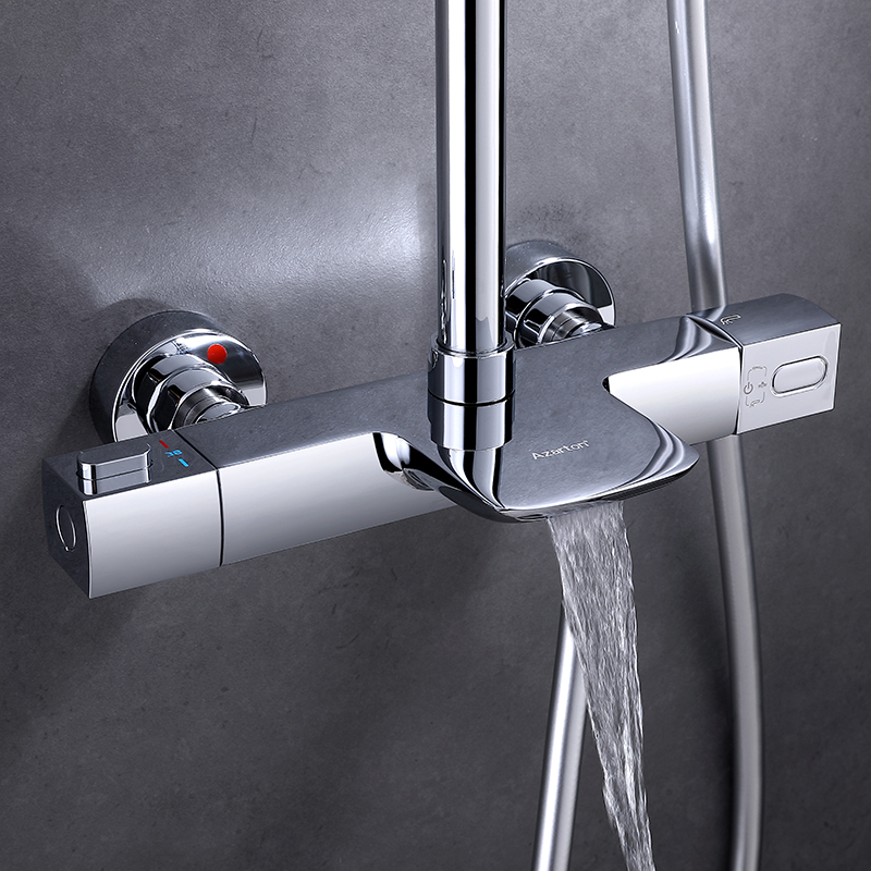 waterfall spout in chrome shower system