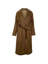 Vintage Style Brown Textured Belted Long Wool Coat