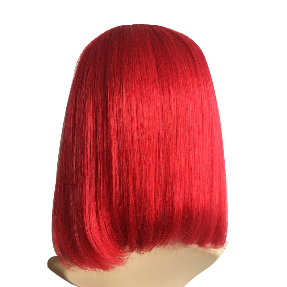 China Cheap Virgin 8a Royal Hair Boutique Bright Rose Red Straight Weave Long Bob Front Wigs