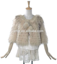 YR449 Fashion Women Strips Raccoon Fur Apparel Jacket