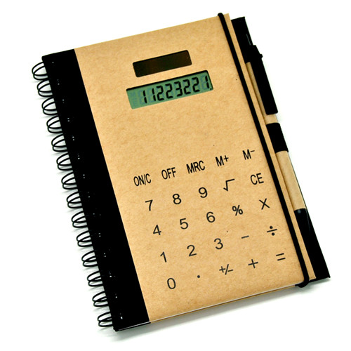 Brown Paper Calculator with Notebook Pen