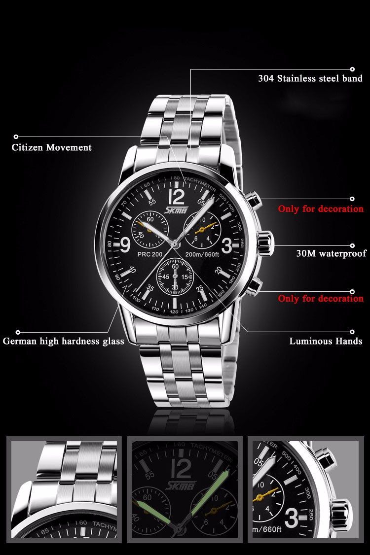 SKMEI 9070 Classic Men Stainless Steel Business Watch Quartz Brand Watches Custom Logo Relogio Masculino