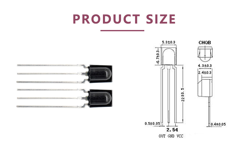 BYT-0537KND IR Receiver through-hole type Remote receiver size