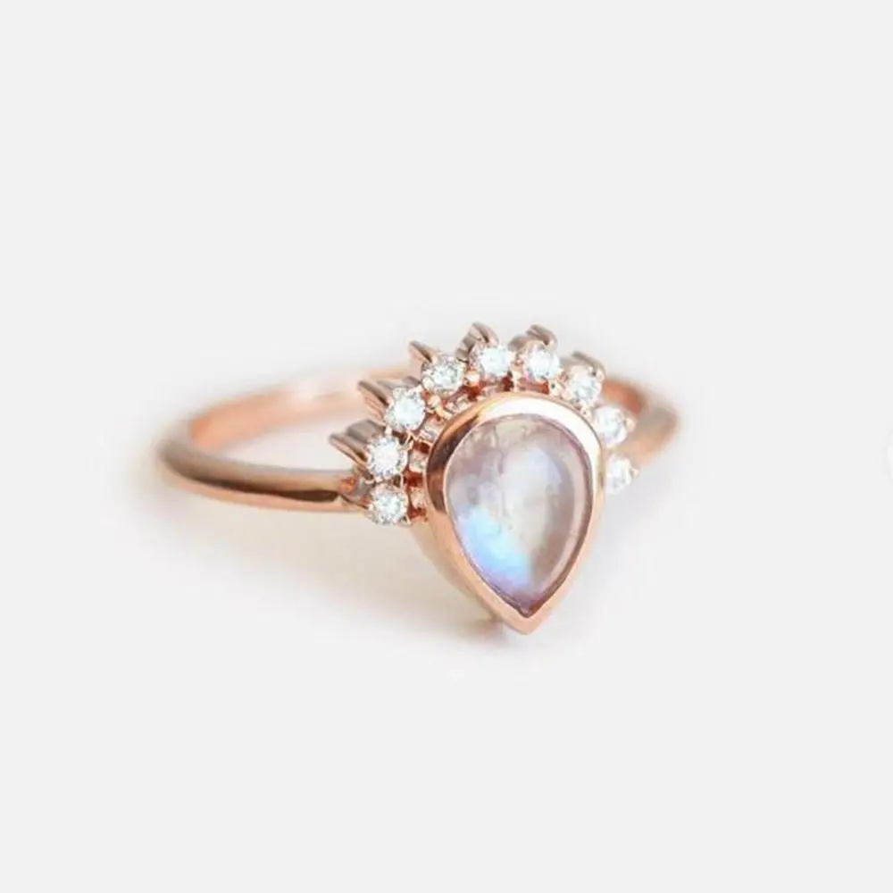 Rose Gold Plating 925 Sterling Silver Moonstone Wedding Rings