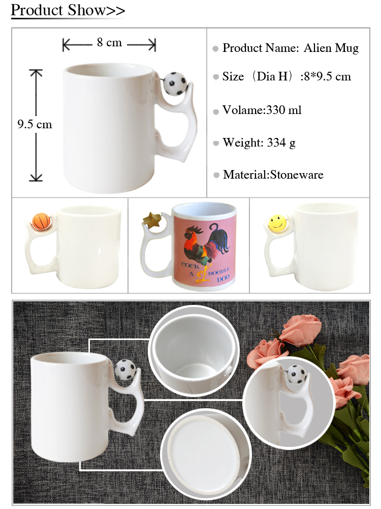 11oz Unique design Customized handle White shaped ceramic Sublimation coffee ceramic mug