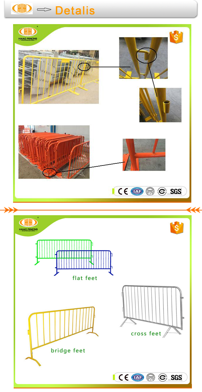 Barreras de seguridad de construcción de acero portátil de seguridad y barricada de control de multitudes de conciertos Barricada