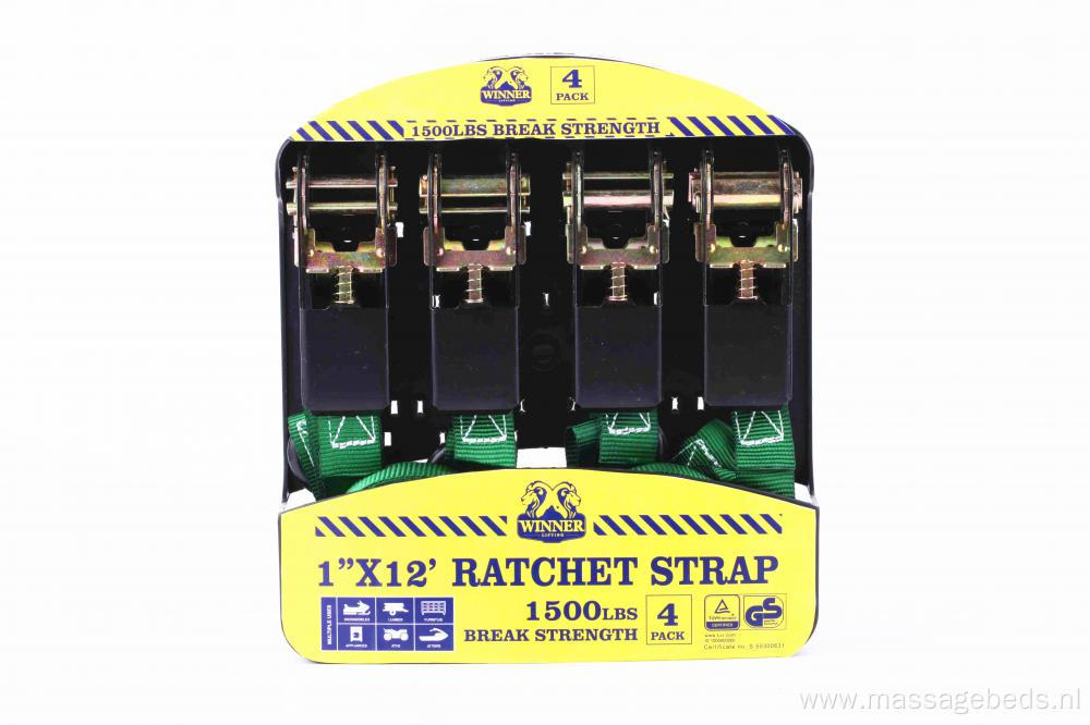 Packaged Rubber Handle Ratchet Tie Down Green Lashing Strap with 680KGS