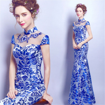 Chinese style cheongsam garment fabric long dress chiffon new style lady dress