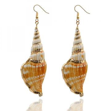 Womens Golden Accent Ocean Seashell Conch Mermaid Sea Witch Drop Dangle Earrings