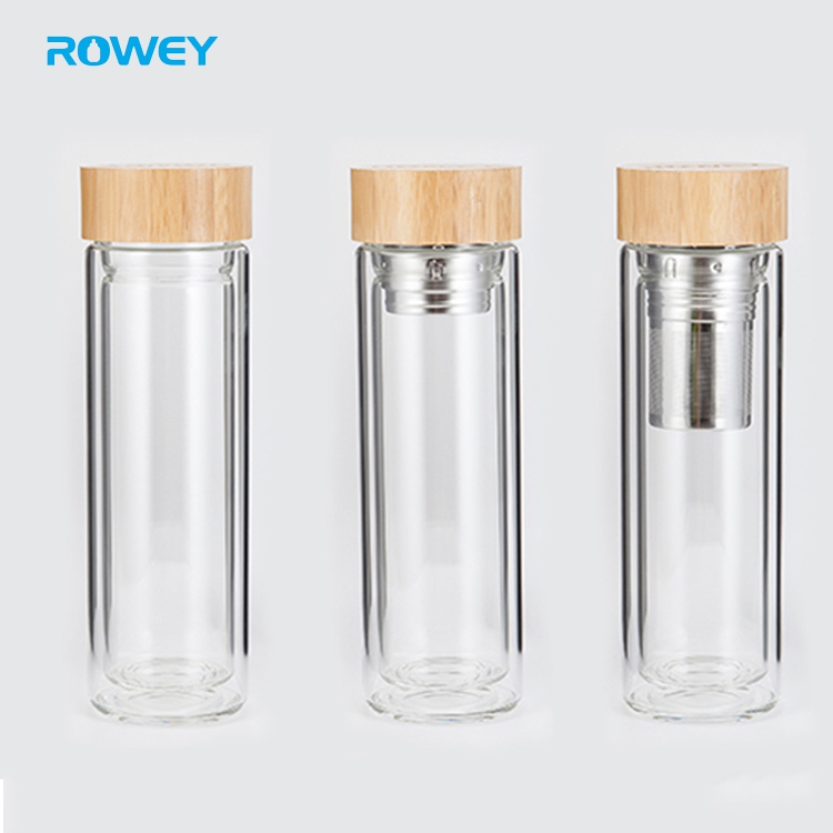 Glass water bottle bamboo lid with Tea Infuser motivational glass water bottle