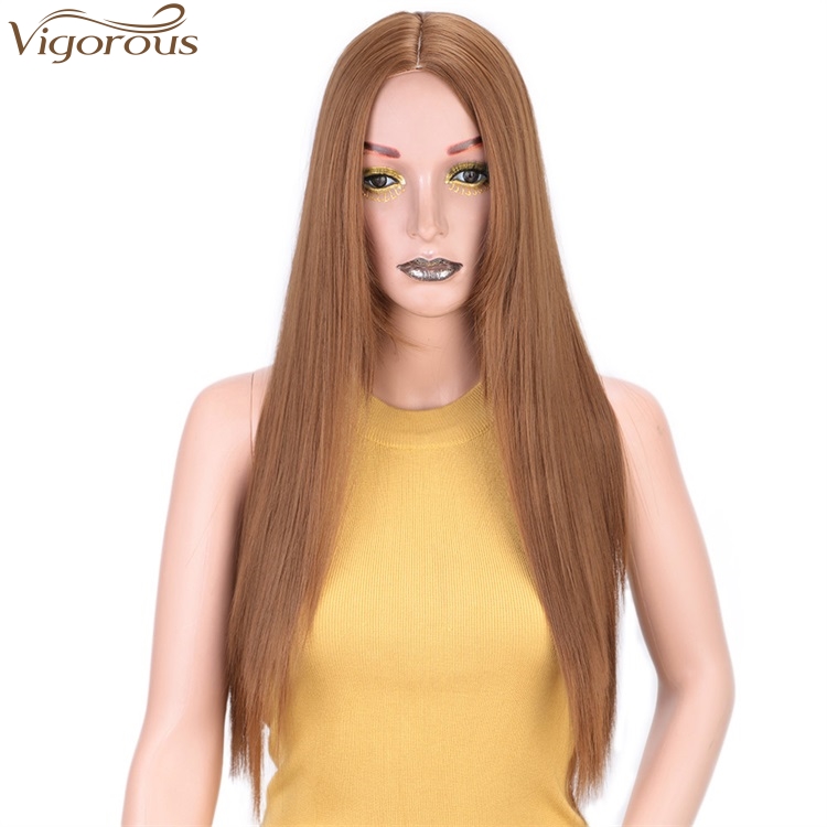 Vigorous Long Silky Straight Synthetic Wigs Middle Part Honey Brown Natural Looking Cospaly Daily Use Wigs Wholesale Price