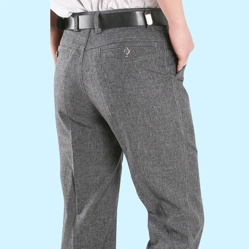 Classic Mens Casual Pants Lightweight Elasticated Waist Linen Trousers